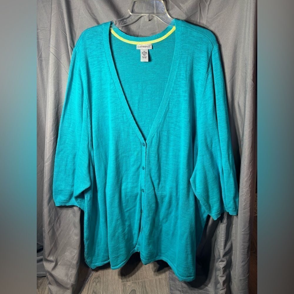Catherines Turquoise Button-Front V-Neck Sweater Cardigan EPC